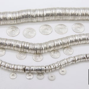 Silver Flat Spacer Beads, 20 260 pcs Round Brushed Metal Discs, Heishi Rondelle, 4 mm 6 mm 8 mm 10 mm Findings, High Quality Plating image 3