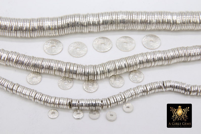 Silver Flat Spacer Beads, 20 260 pcs Round Brushed Metal Discs, Heishi Rondelle, 4 mm 6 mm 8 mm 10 mm Findings, High Quality Plating image 3