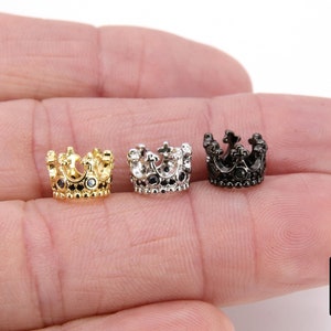 CZ Micro Pave Gold Crown Beads, Silver Crown Shaped Beads #3365, Black CZ Queen Crown Spacers, Bracelets Spacer Beads