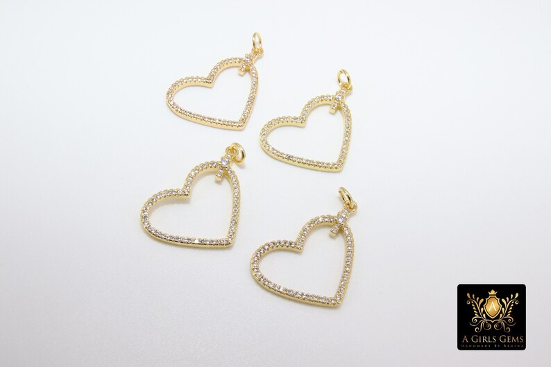 20 x 25 mm Gold Cubic Zirconia Micro Pave Heart Shaped Pendants #720 Necklace Jewelry CZ Pave Heart Charms Bracelets
