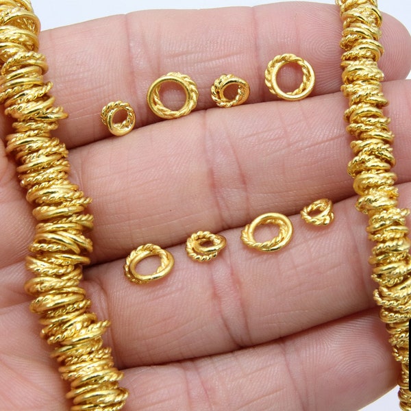 Gold Double Ring Spacer Beads, 20-160 pcs Round Brushed Love Knot Rings, AG 2925, Open Jump Ring Spacer, 6 or 8 mm High Quality