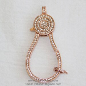 Extra Large Rose Gold Plated Lobster Claw Clasp and Pave Jump ring 24 x 50 mm Connector bead chain necklace Cubic Zirconia Paved CZ Findings image 3
