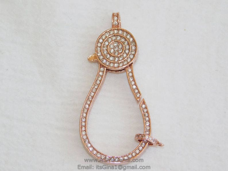 Extra Large Rose Gold Plated Lobster Claw Clasp and Pave Jump ring 24 x 50 mm Connector bead chain necklace Cubic Zirconia Paved CZ Findings image 3