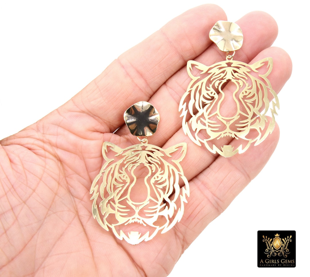 Mini Tiger Head On Wire Earrings