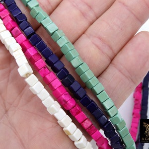 White Turquoise Cube Beads, Smooth Square White Beige Turquoise Beads BS #166, sizes in 4 x 4 mm 15.7 inch Strands