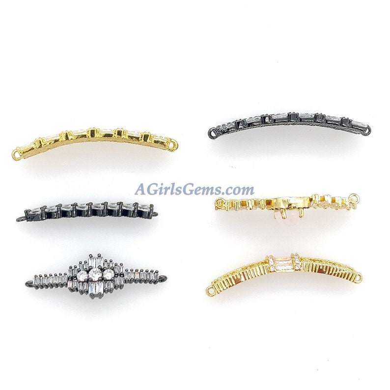 CZ Micro Pave Curved Bar Connectors Diamond Shaped Bracelet Etsy