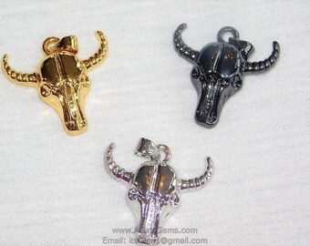 Cow Skull Charms, Bull Skull Charm Boho Style, Silver Rhodium Plated Western Cowboy Jewelry