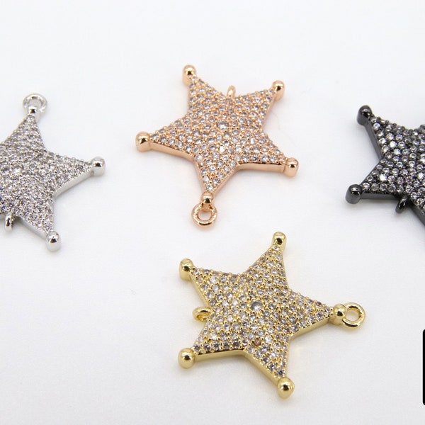 CZ Micro Pave Star Pendant Connector Bead for Tassel Rose Gold Plated Star Charm Sheriff Star Pendant for Bracelet AGGSM52