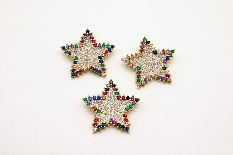 Gold Star Links for Bracelets Fuchsia or Blue CZ Pride Lgbt Jewelry CZ Micro Pave Starburst Connectors Rainbow Choker