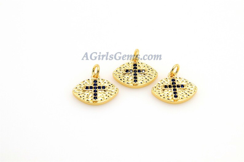 Hoop Earrings DIY Supplies CZ Micro Pave Cross Charm Sapphire Blue 18 K Gold Plated Oval Football Charms BraceletsRosary Chain Necklaces