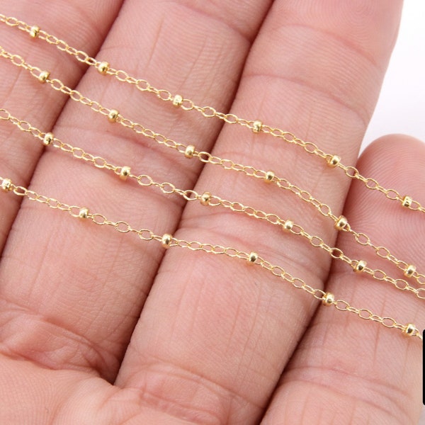 14 K Gold Filled Satellite Chains, 2.3 mm Fancy Cable with 2.1 mm beads CH #737, 14 20 Unfinished By Foot,  12 Links, 3 beads per inch