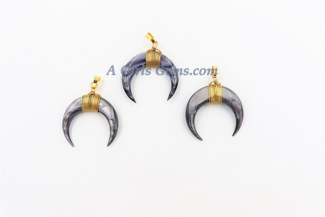 Crescent Moon Charms, Crescent Moon Charm Medium Gray Natural Shell