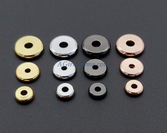 Rose Gold Rondelle Spacer Donuts Beads, 20 Pc Flat Heishi Spacers, Silver or Black 4, 6, 8, 10 mm Copper Plated, High Quality Smooth Plating