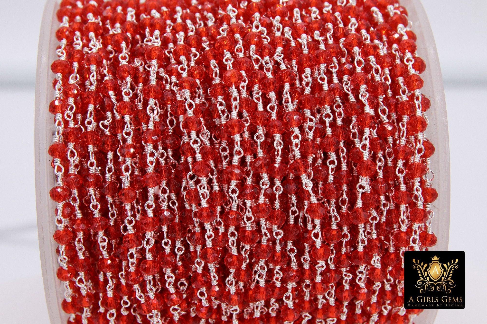 22k Gold Plated Ruby Red Chain, Cranberry Red 4 Mm Chains CH #427, Red ...