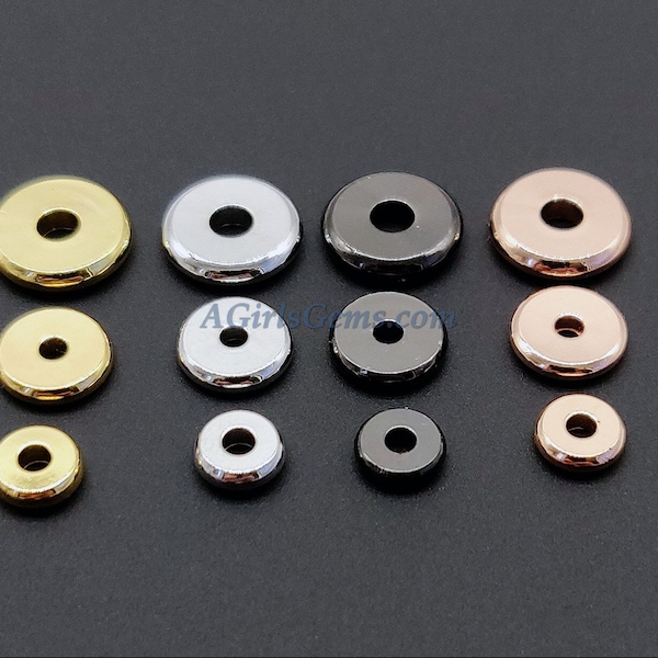 Rose Gold Spacer Beads, 4/6/8/10 mm Round Discs, 20 pcs - Rondelle Spacer Donuts Findings, Flat Beads Spacers, High Quality Smooth Plating
