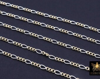 14 K Gold gefüllte Mischmetall Figaro Kette, 6,2 mm 925 Sterling Silber zweifarbig 3/1, am Fuß CH # 896, 2.8 lange kurze Rolo Links
