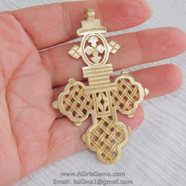 Brass Ethiopian Coptic Cross Jewelry Pendant, African Cross Brass Charm #2047, Religious Jewelry Making Supplies