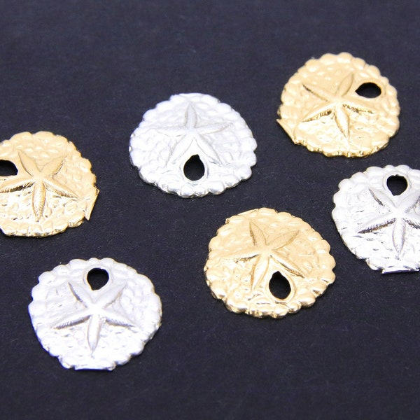 14 K Gold Filled Sand Dollar Charms, 9mm Small Beach Necklace #816, 925 Sterling Silver Ocean Dangle, Nautical Jewelry