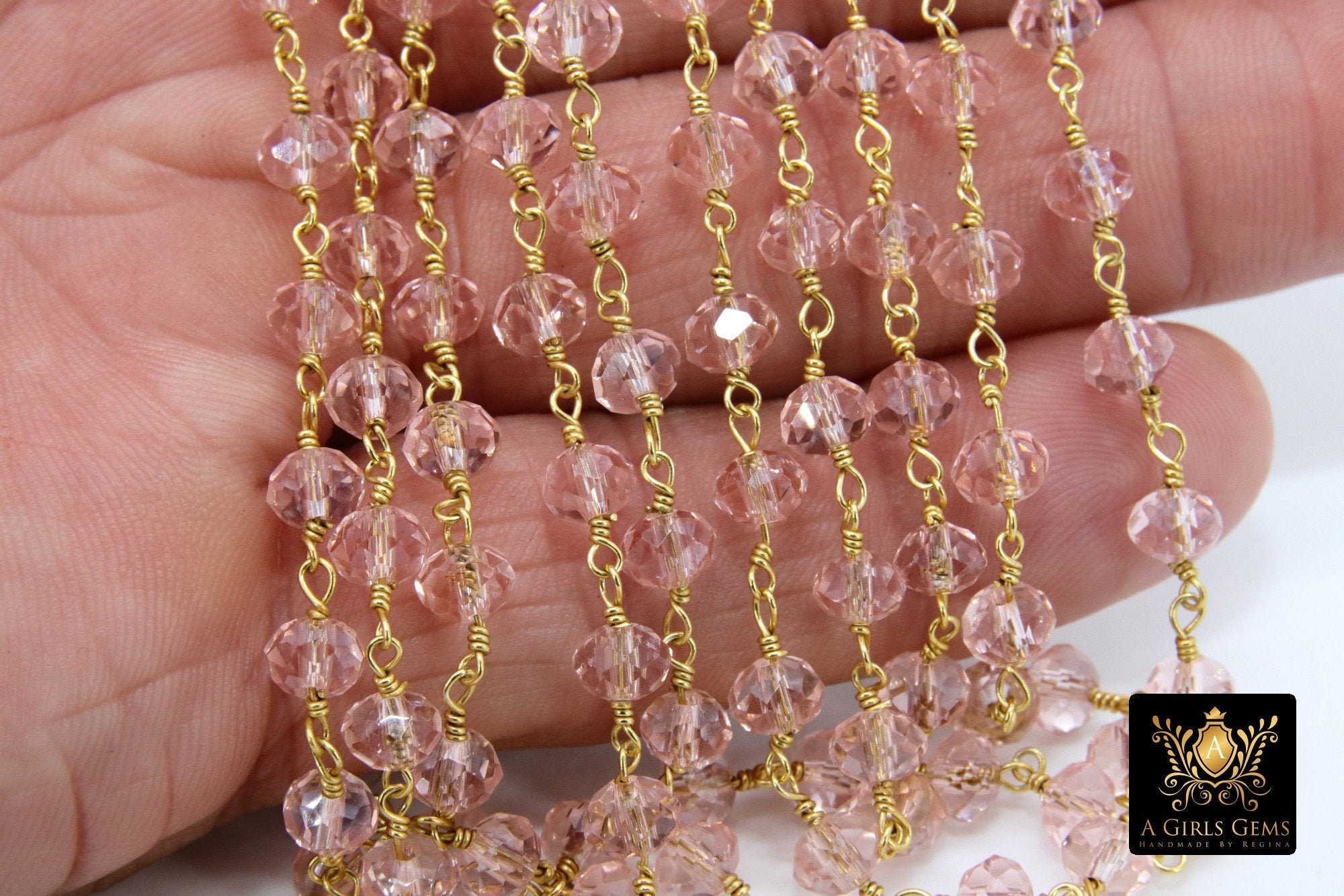 Pink Crystal Rosary Chain 6 Mm 