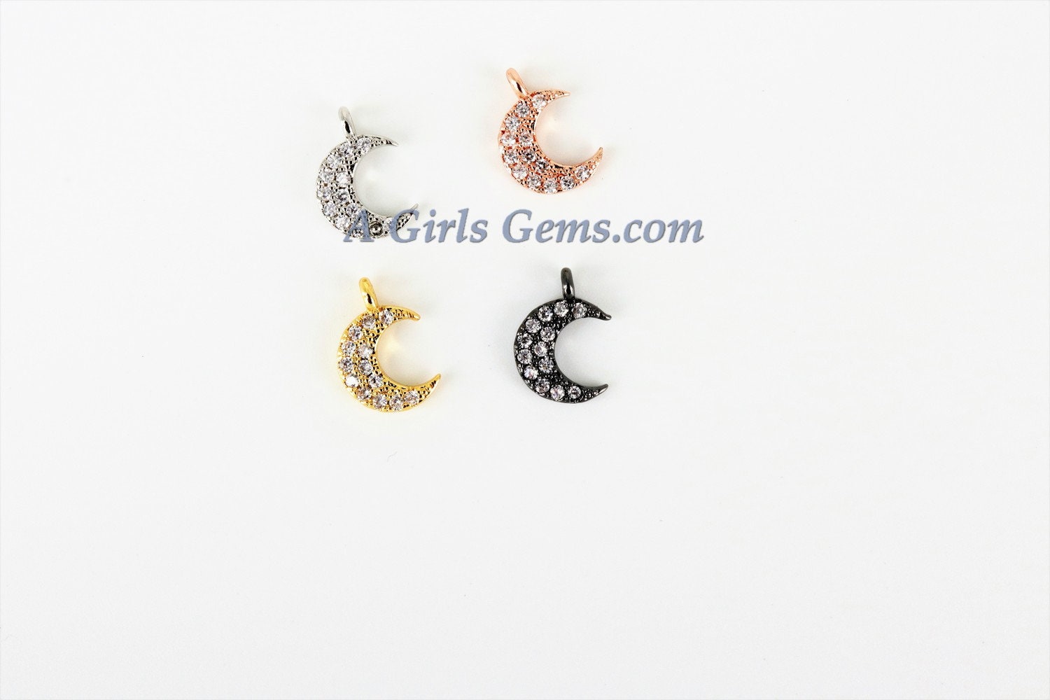 Crescent Moon Charm, CZ Pave Mini Moon Charms 26, Tiny
