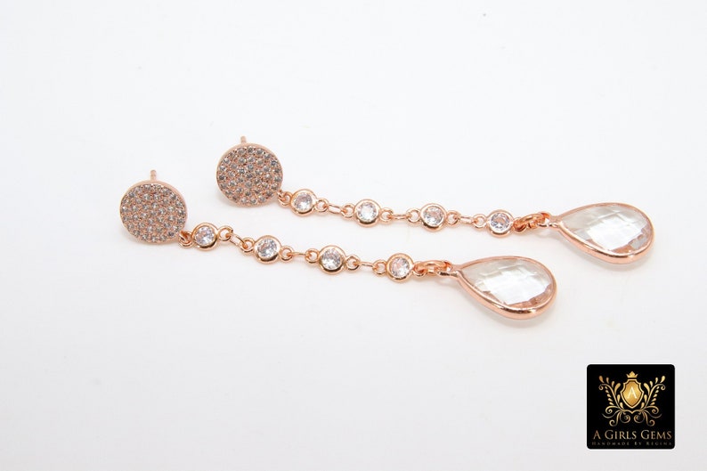 Dainty Chain Rose Gold CZ Earrings Cubic Zirconia Teardrop Dangle Drop Stud Earrings