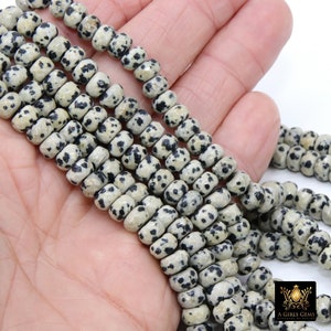 Perles de jaspe dalmate à facettes Heishi, perles rondelles épaisses tachetées de beige noir BS #206, dans les tailles 8 x 6 mm 15,2 pouces Strands