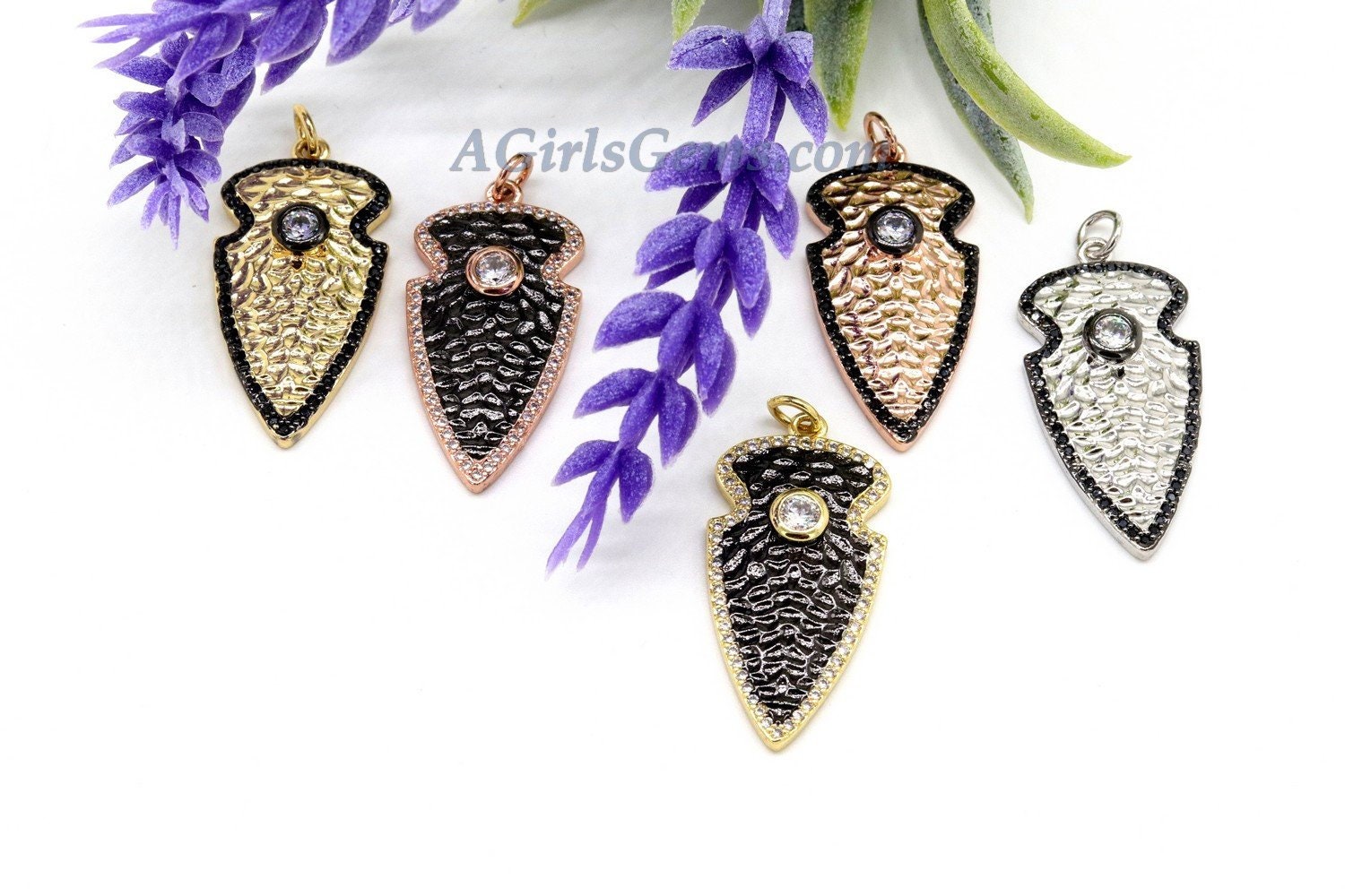 その他 charm shop CZ Micro Pave Arrowhead Charms, Gold Triangle Charms #262, Rose
