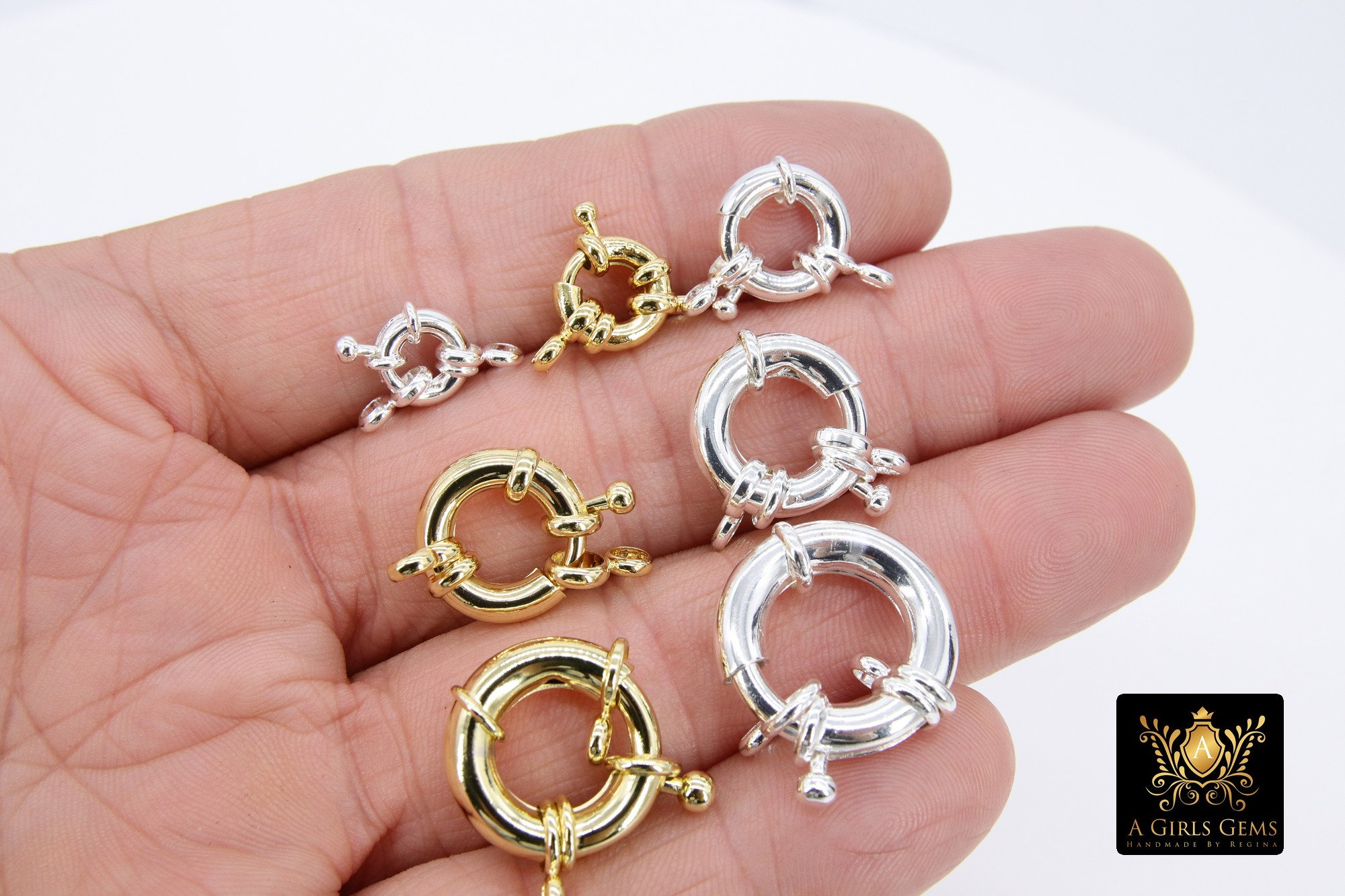 Gold Spring Ring Clasps, Bright Silver Large Clasp #3464, Large Sailor Clasp, Removable Figure 8 Ring, Sizes in 9, 10, 11, 13, 15, 17, 21 mm