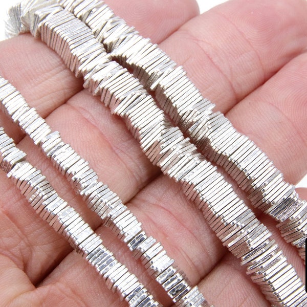 Silver Flat Spacer Beads, 20- 280 pcs Square Brushed Silver Metal Discs #3060, Heishi Rondelle, 4 mm 6 mm 8 mm Finding, High Quality Plating