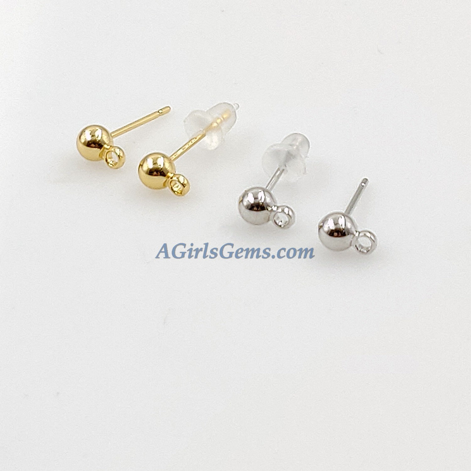 4 Mm Round Ball Earrings 20 Pcs, Rose, Gold, Silver, Black
