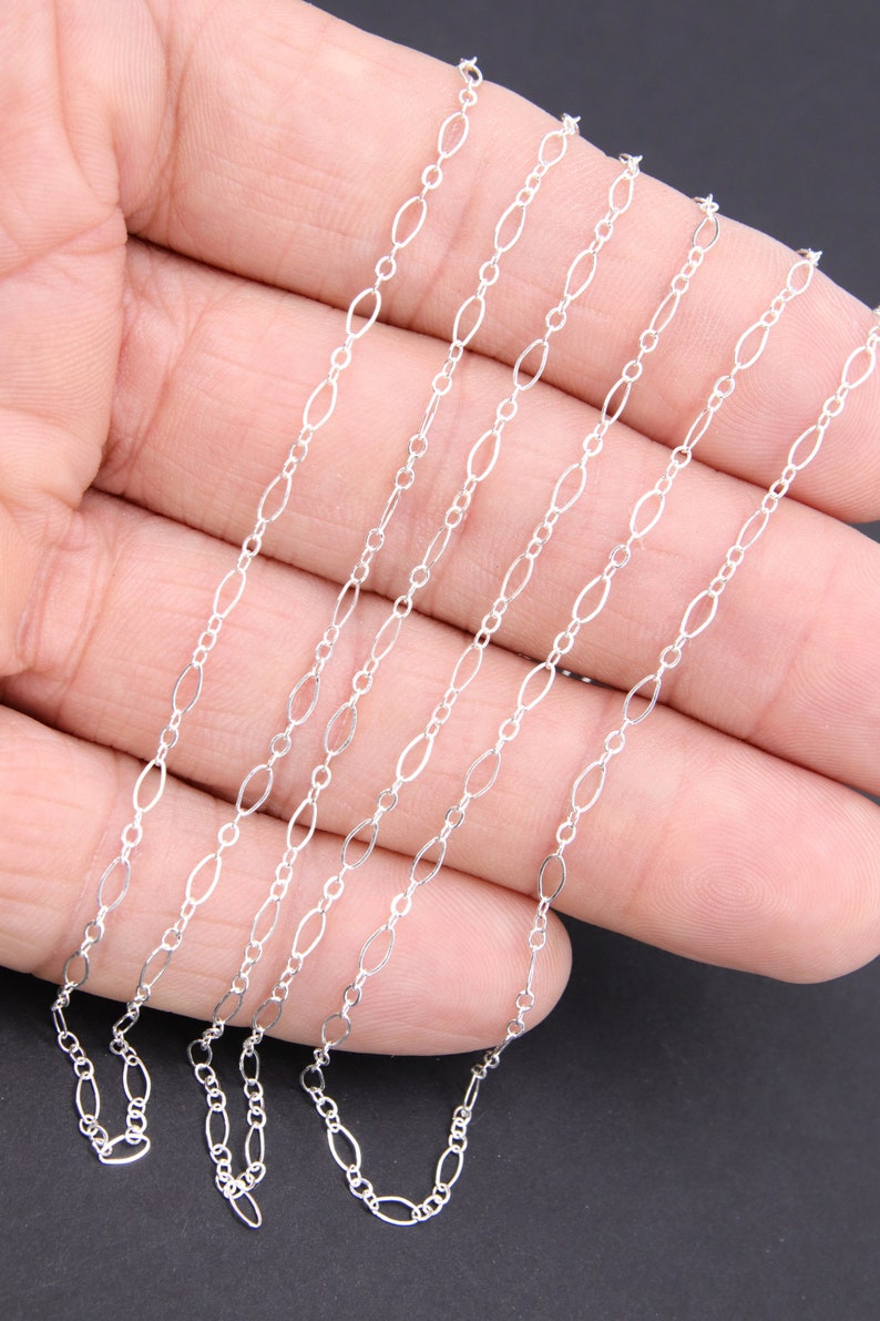 925 Sterling Silver Paperclip Jewelry Chains, 4.8 mm 14 K Gold Filled CH# 805, Drawn Flat Rolo, Unfinished Long and Short Oval Chain image 8