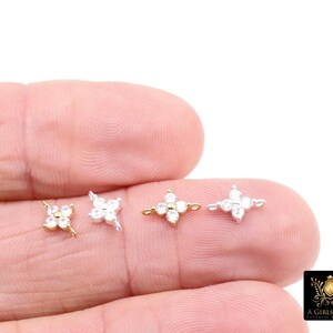 925 Sterling Silver CZ Clover Connectors, 14 K Gold Filled 6 mm Cubic Zirconia Quatrefoil Perpendicular Links # 3668, Minimulist, 6 x 9 mm image 2