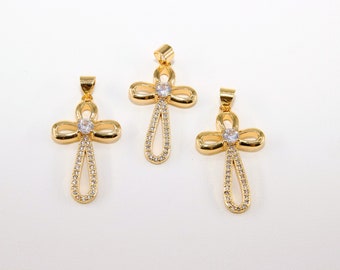 Orecchini A Cerchio A Forma Di Croce In Oro 14kt Con Zirconia | DREMMY STUDIOS