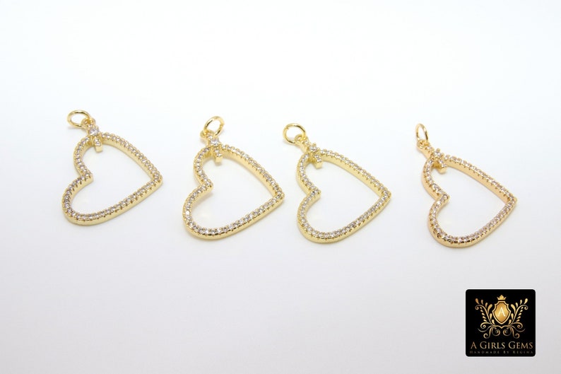 20 x 25 mm Gold Cubic Zirconia Micro Pave Heart Shaped Pendants #720 Necklace Jewelry CZ Pave Heart Charms Bracelets