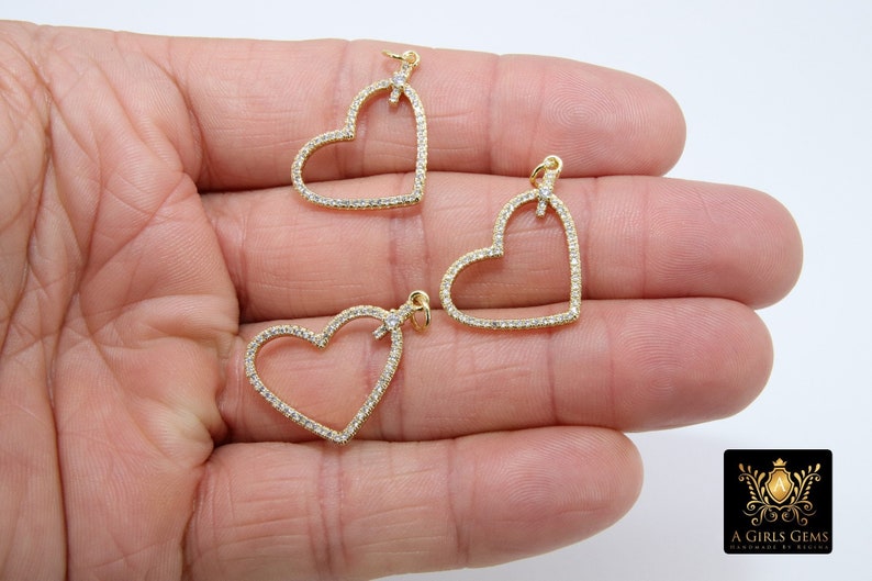 20 x 25 mm Gold Cubic Zirconia Micro Pave Heart Shaped Pendants #720 Necklace Jewelry CZ Pave Heart Charms Bracelets