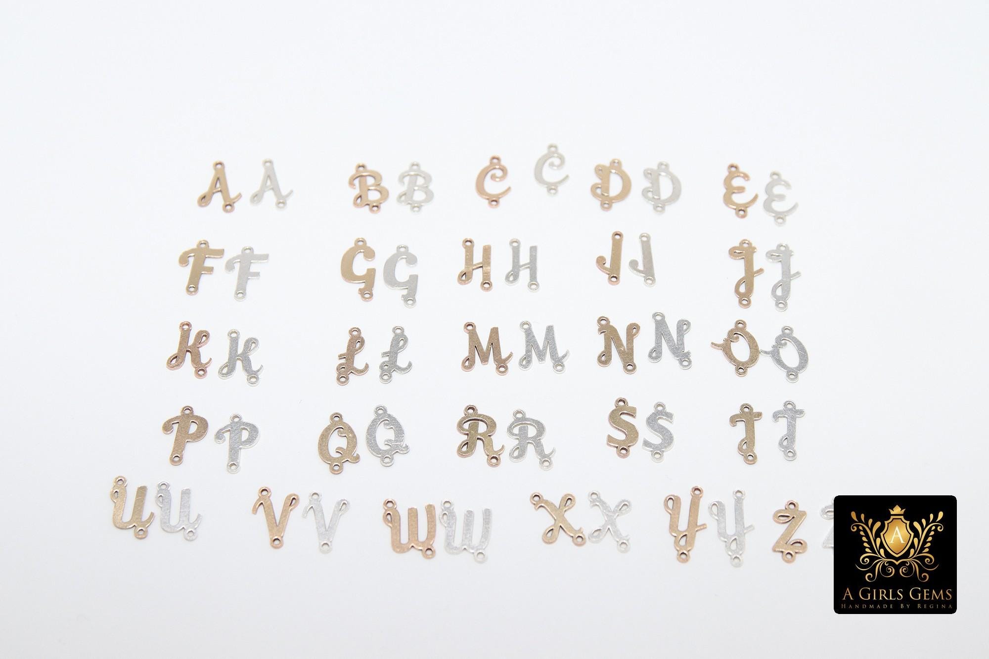 14 K Gold Filled Script Alphabet Connectors, 7 Mm 925 Sterling Silver ...