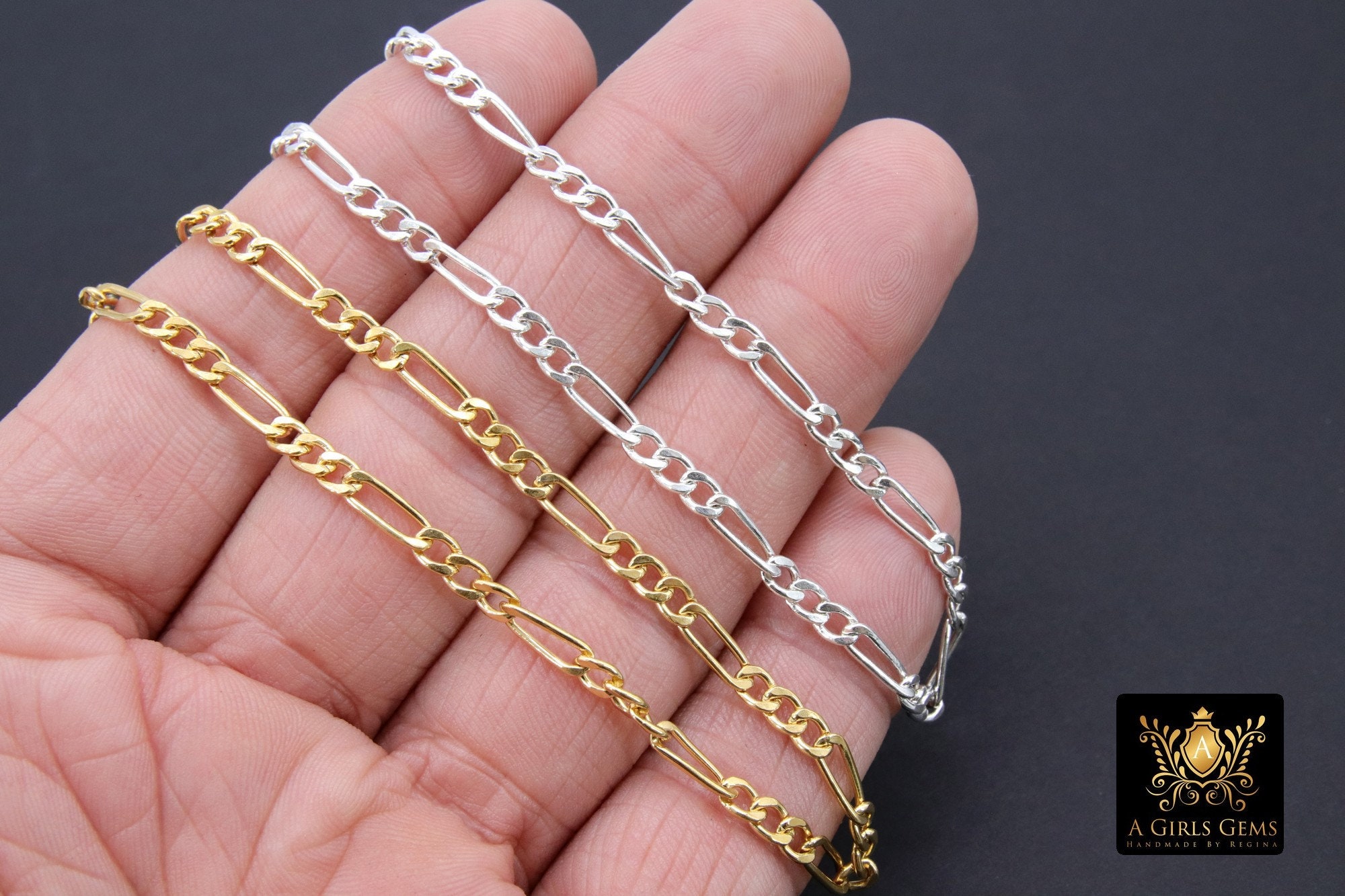 14Kt フィガロチェーン 14 K ゴールドフィルド フィガロチェーン、925 スターリングシルバー
