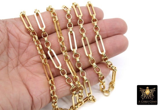 Rolo Cable Paperclip Chain by Yard, Rose gold U-Link Chain by Foot