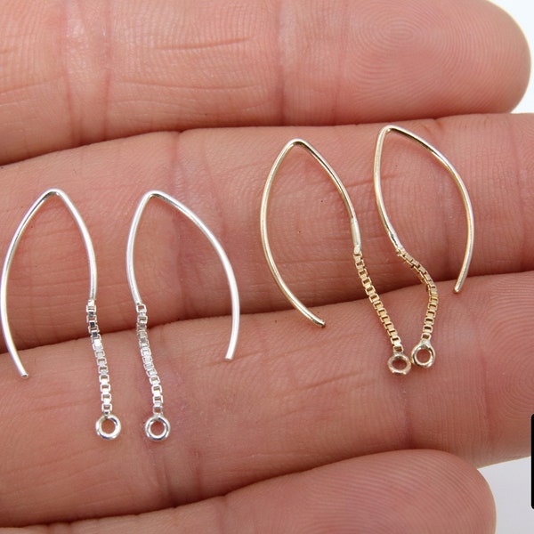 14 K Gold Filled Ear Wire Hooks with Dangle Chain, 925 Sterling Silver V Wire Earring Findings #2165, 14 20 Jewelry