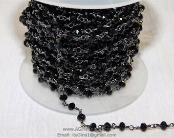 Gunmetal Black Rosary Chain, 4 mm Black Wire Wrapped Bead Chains CH #345, 3 5 10 feet Roll Bulk Plated Rosary Chain Beaded Rosary