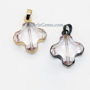 Gold Crystal Soldered Pendants, Faceted Glass French Chandelier Jewelry Supplies, Black Charms, Necklace