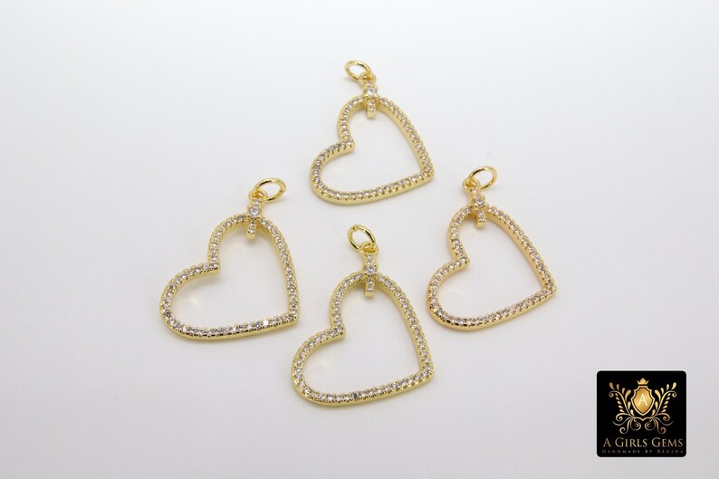 20 x 25 mm Gold Cubic Zirconia Micro Pave Heart Shaped Pendants #720 Necklace Jewelry CZ Pave Heart Charms Bracelets