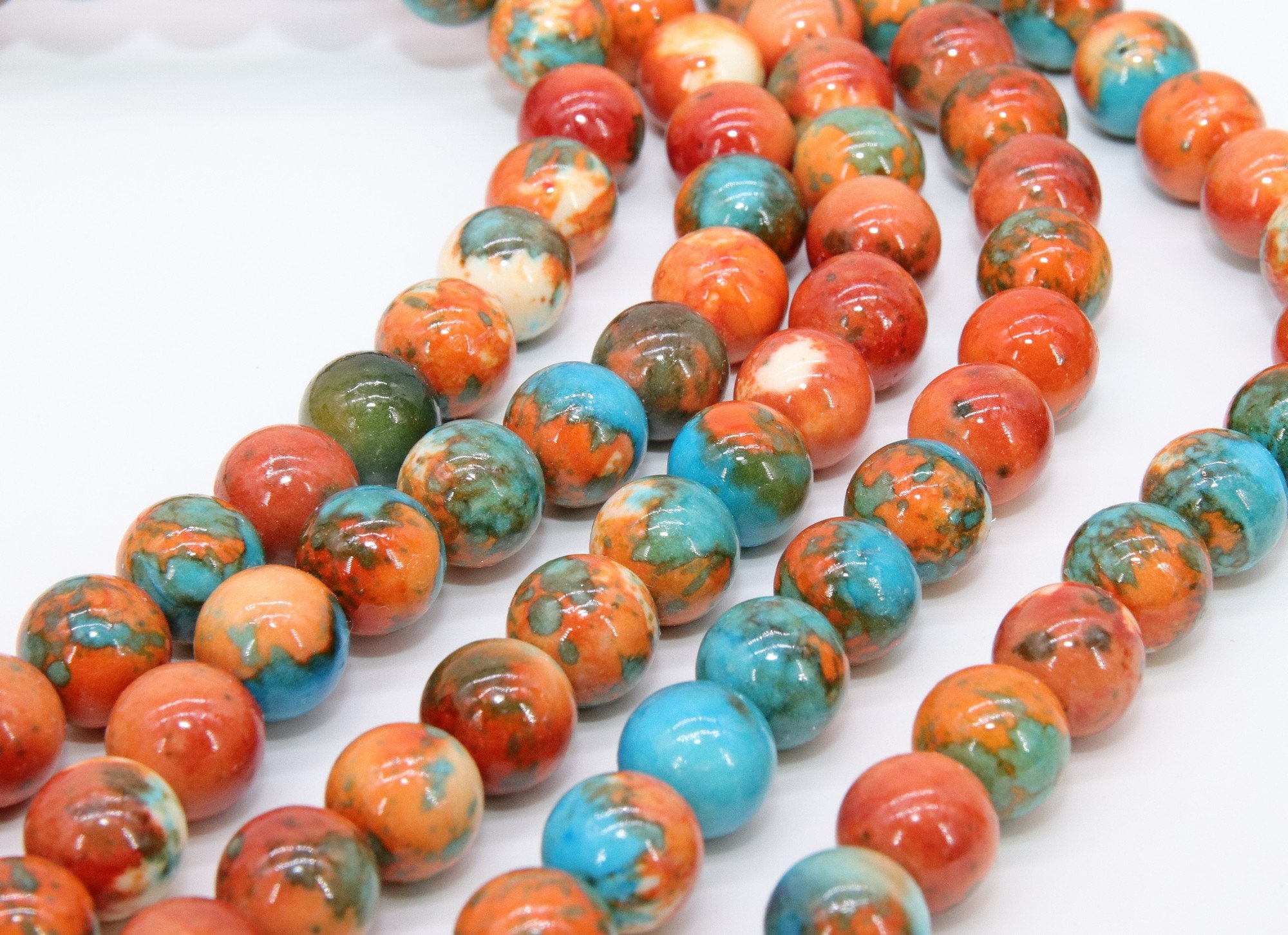 Fossil Beads, Smooth Round Dyed Blue, Orange, Aqua Beads BS 68, Sizes in 4  Mm 6 Mm 8 Mm or 10 Mm 15.75 Inch Strands 