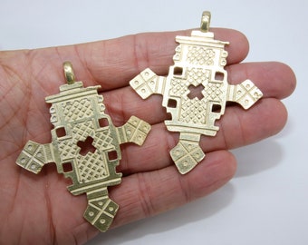 Brass Ethiopian Coptic Cross Pendant, Large African Cross Brass Religious Necklace Jewelry