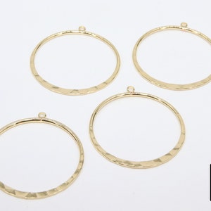 Textured Gold Round Hoop Ear Rings, 35 mm Glittery Gold Charms 948, Hammered Wire Hoops, High Quality, Light Weight Findings image 4