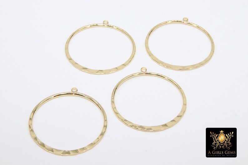 Textured Gold Round Hoop Ear Rings, 35 mm Glittery Gold Charms 948, Hammered Wire Hoops, High Quality, Light Weight Findings image 4