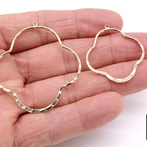 Textured Gold 50 mm Clover Hoop Ear Rings, 37 mm Glittery Gold Charms #949, High Quality Quatrefoil Light Weight Wire Hoops Finding