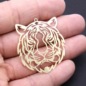 Gold Tiger Head Charm, Reversible Gold Plated Striped Tiger Head AG #3232, 43 mm LSU Animal Head Beads Charms