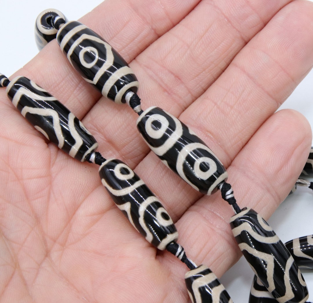 Tibetan DZI Tube Agate Beads Long Oval Black and Creamy White - Etsy