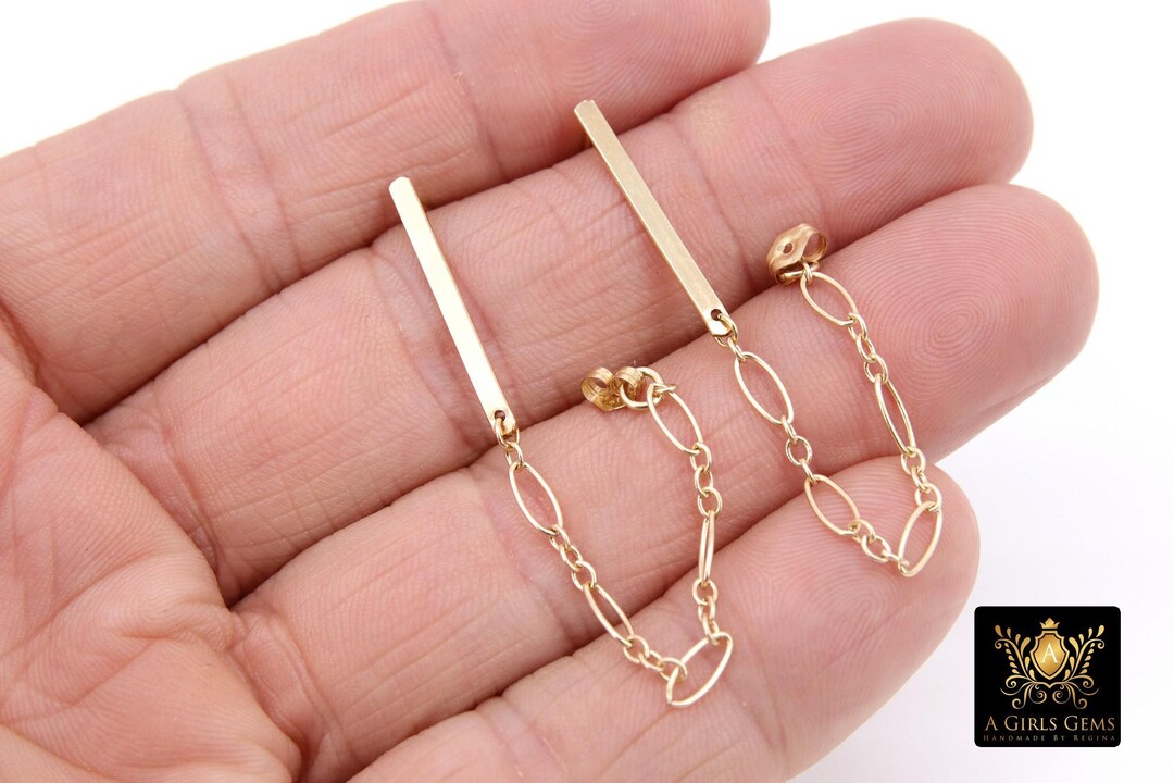 14 K Gold Filled Bar Chain Earrings, Gold Dangle Earrings #615